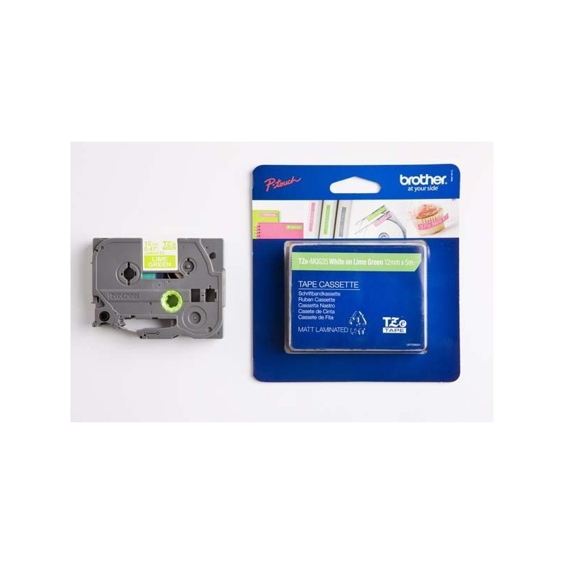 Brother TZE-MQG35 zöld alapon fehér eredeti feliratozó szalag