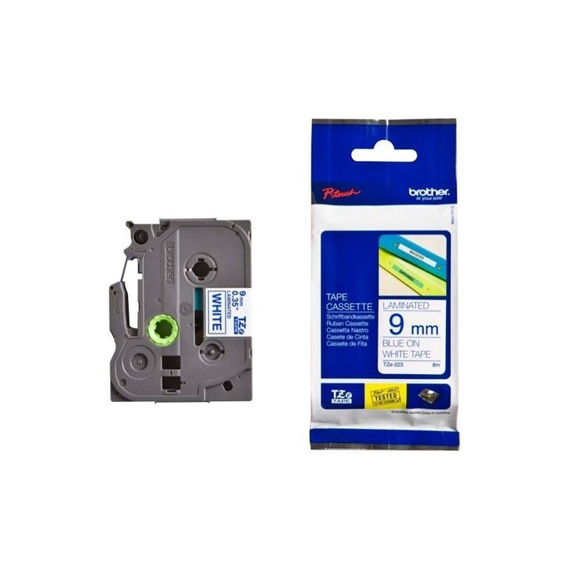 Brother TZE-223 fehér alapon kék eredeti feliratozó szalag