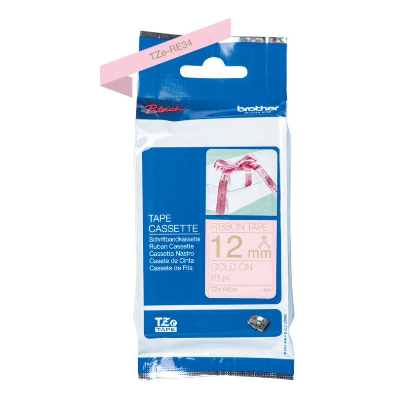 Brother TZE-RE34 arany alapon rózsaszín eredeti feliratozó szalag