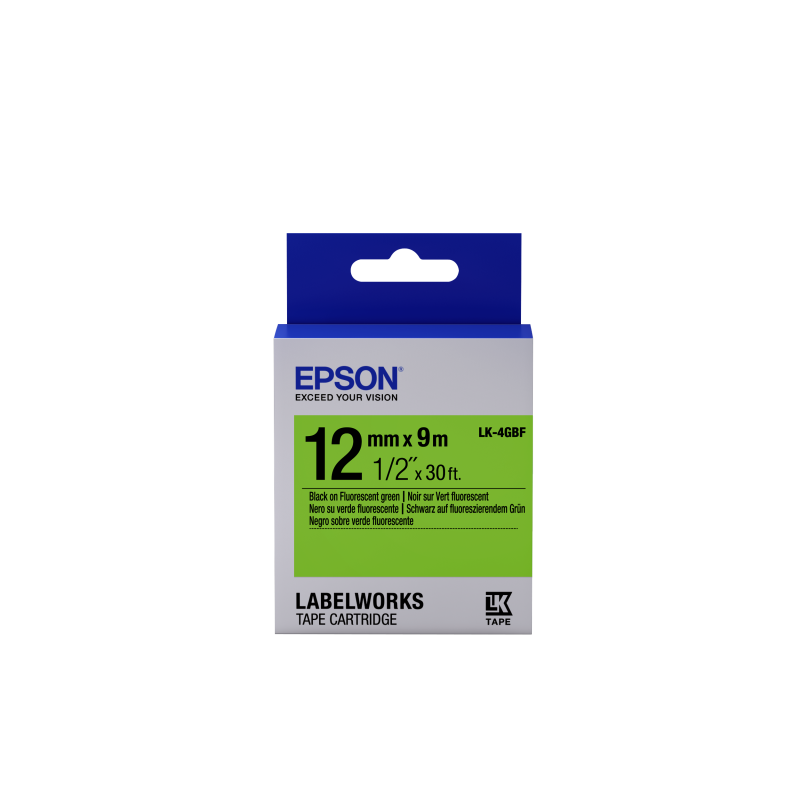 Epson LK-4GBF fluoreszkáló zöld alapon fekete eredeti címkeszalag