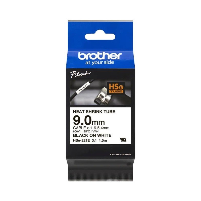 Brother HSE-221E fehér alapon fekete eredeti feliratozó szalag