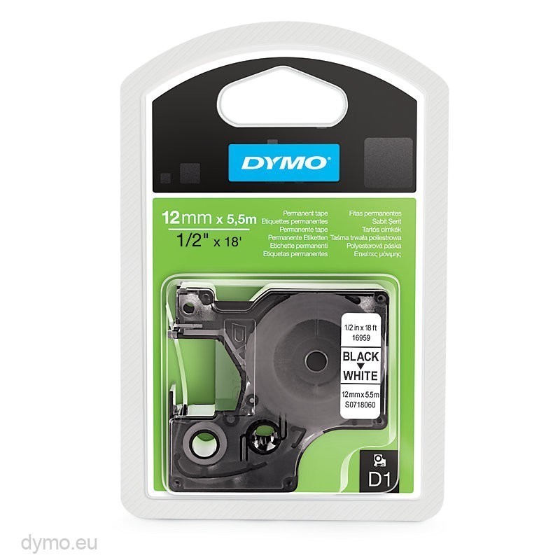 Dymo D1 16959 fehér alapon fekete eredeti feliratozó szalag (S0718060)