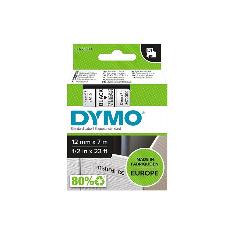 Dymo D1 45010 átlátszó alapon fekete eredeti feliratozó szalag (S0720500)