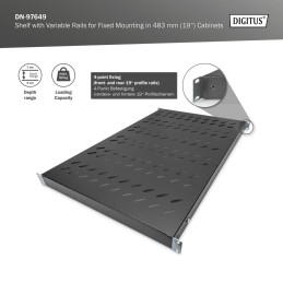Digitus 1U fixed shelf for 1000mm depth racks 44x482x700mm adjust. 700-900mm depth Black