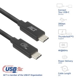 ACT USB4 20Gbps 240W USB Type-C Cable USB-IF certified 2m Black