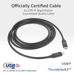 ACT USB4 20Gbps 240W USB Type-C Cable USB-IF certified 2m Black