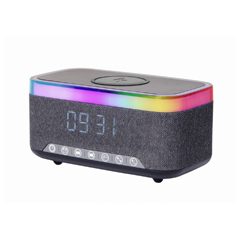 Gembird DAC-SPKBT-QC15-BK Digital alarm clock with speaker wireless charging function Black/Grey