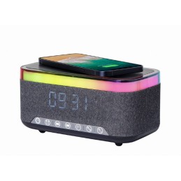 Gembird DAC-SPKBT-QC15-BK Digital alarm clock with speaker wireless charging function Black/Grey