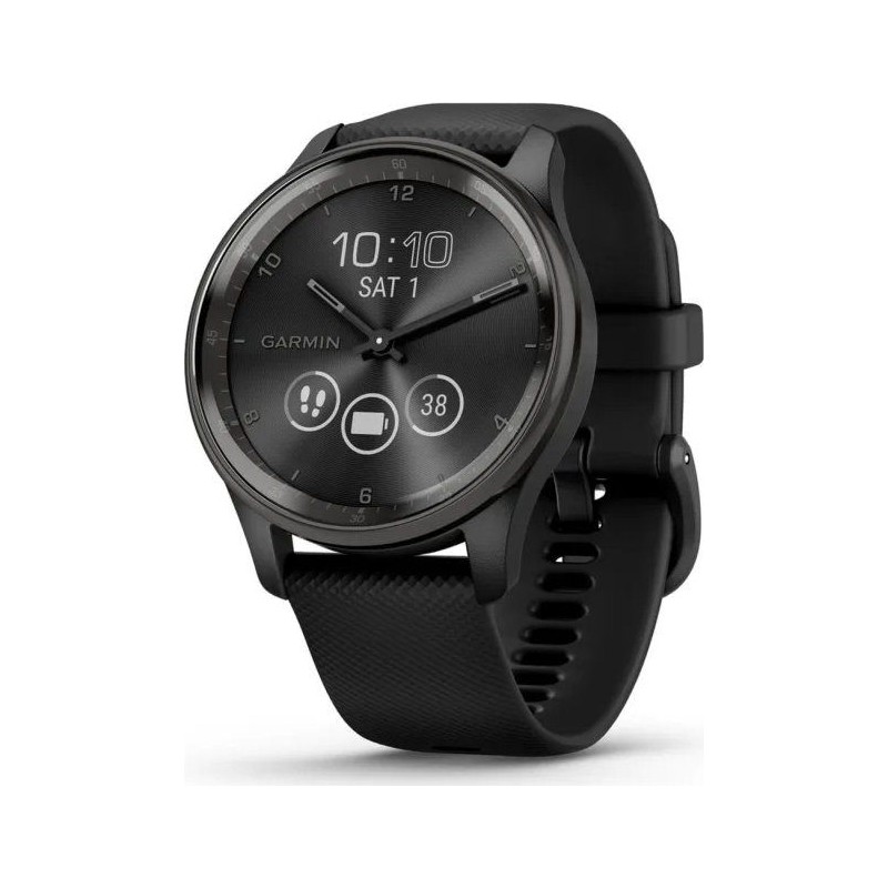 Garmin Vivomove Trend Slate Stainless Steel Bezel with Black Case and Silicone Band