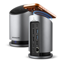 AXAGON HMC-WL9 9in1 hub USB-C 10 Gbps Wireless Charging  Grey