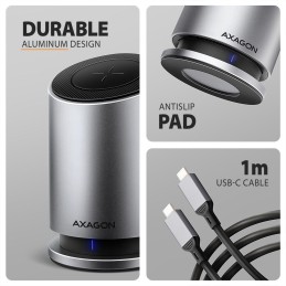 AXAGON HMC-WL9 9in1 hub USB-C 10 Gbps Wireless Charging  Grey