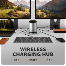 AXAGON HMC-WL9 9in1 hub USB-C 10 Gbps Wireless Charging  Grey