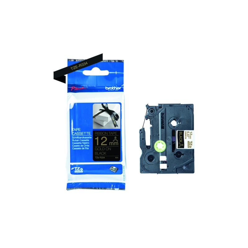 Brother TZE-R334 fekete alapon arany eredeti selyemszövet feliratozó szalag (12mm x 4m)