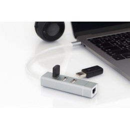 Digitus DA-70253 USB Type-C 3-Port Hub + Fast Ethernet LAN Adapter