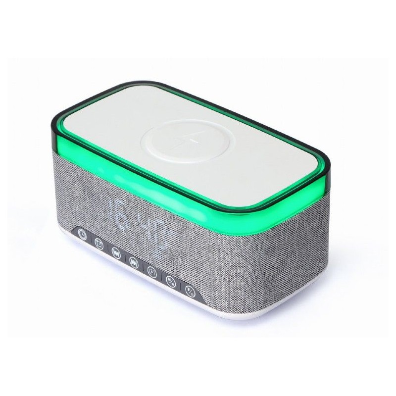 Gembird DAC-SPKBT-QC15-GR Digital alarm clock with speaker wireless charging function White/Light Grey