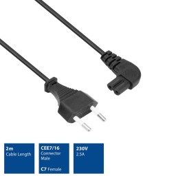 ACT Powercord Euro male - C7 female (angled left/right) 2m Black