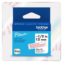 Brother BTAG-132 átlátszó alapon piros eredeti feliratozó szalag