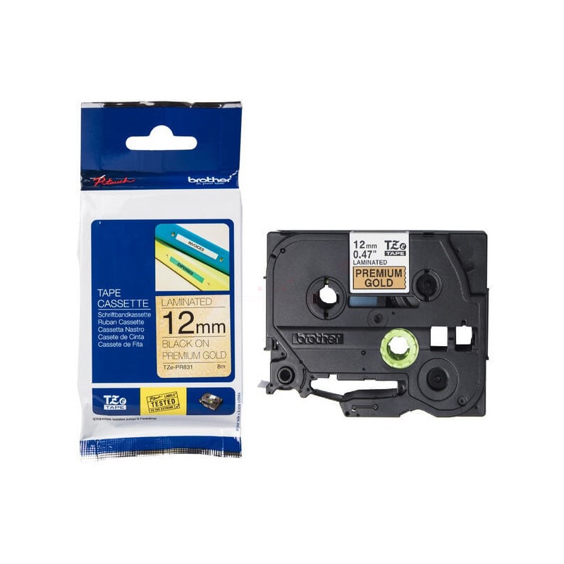 Brother TZE-PR831 arany alapon fekete eredeti feliratozó szalag (12mm x 8m)