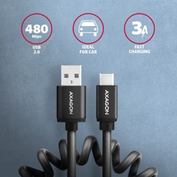 AXAGON BUCM-AM10TB Twister USB-C  USB-A Cable 0,6m Black