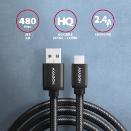 AXAGON BUMM-AM15AB HQ Micro USB  USB-A Cable 1,5m Black