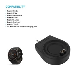 FIXED USB-C töltőadapter Garmin Fenix ​​5/6/7/7X/8, Epix, Venu 2/3/3S, Vívoactive 3/4/5 készülékekhez, fekete