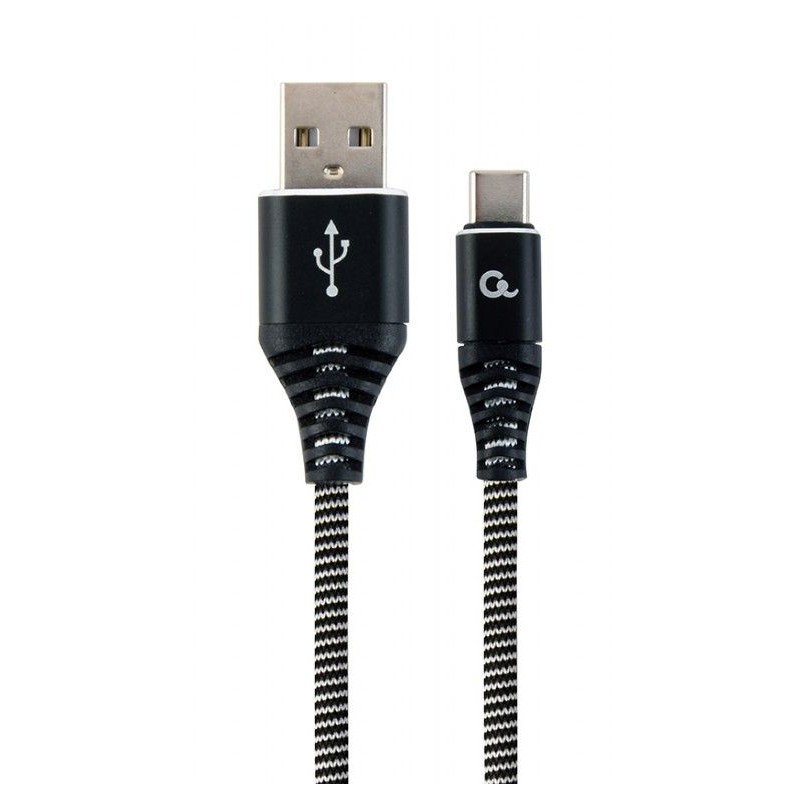 Gembird CC-USB2B-AMCM-1M-BW Premium cotton braided Type-C USB charging and data cable 1m Black/White