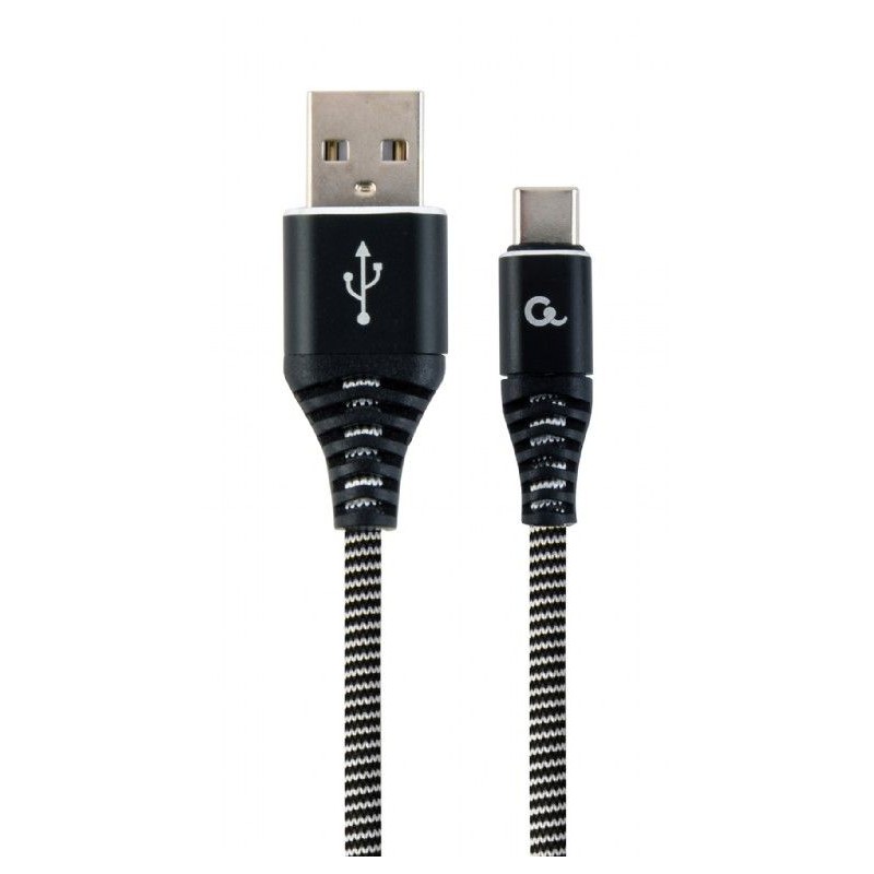 Gembird CC-USB2B-AMCM-2M-BW Premium cotton braided Type-C USB charging and data cable 2m Black/White