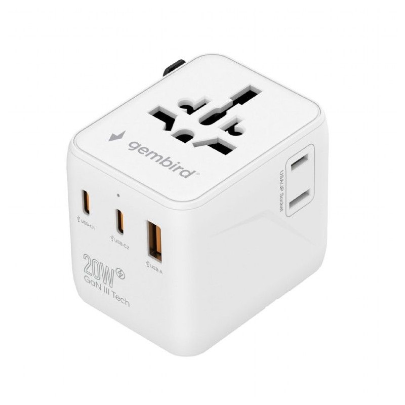 Gembird Universal travel power adapter 20W White
