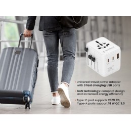 Gembird Universal travel power adapter 20W White