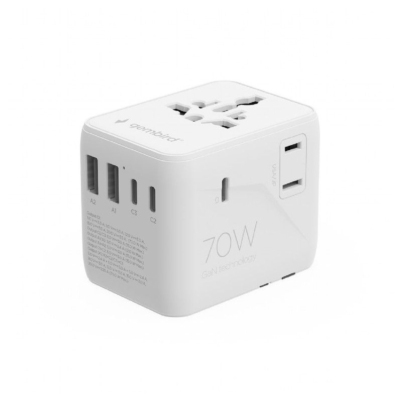 Gembird Universal travel power adapter 70W White