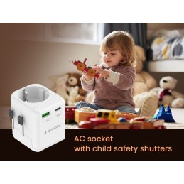 Gembird Grounded universal travel power adapter 20W White