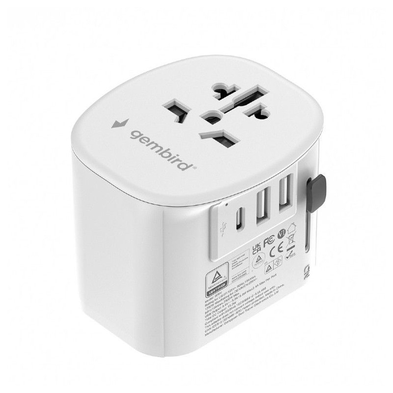 Gembird Grounded universal travel power adapter 15W White
