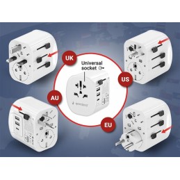 Gembird Grounded universal travel power adapter 15W White