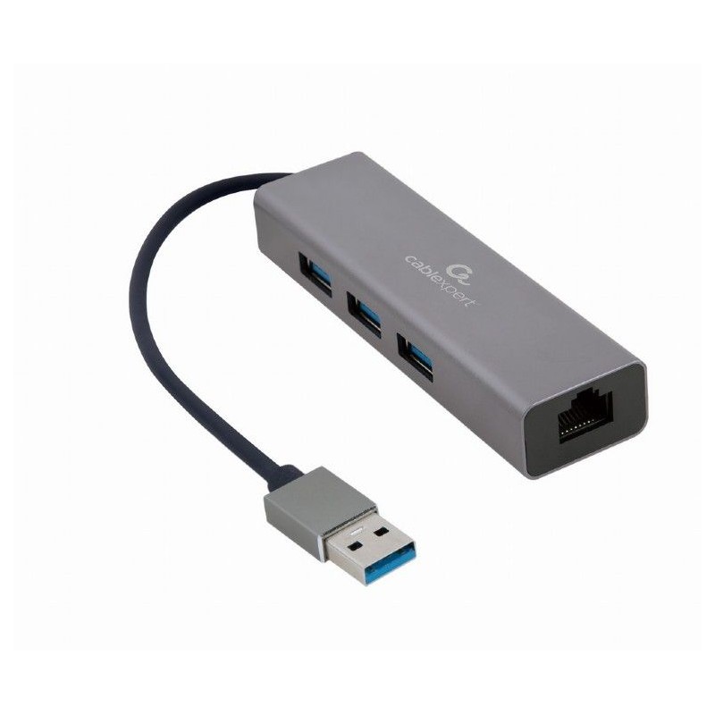 Gembird USB AM Gigabit Network Adapter With 3-port USB 3.0 Hub Grey
