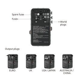 Verbatim Charge ''n'' Travel 70W GaN III Universal Travel Adapter with 2 Retractable USB-C Cables Black