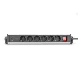 Digitus Hálózati Elosztó Kapcsolóval 6DIN, 3xUSB 1,5m Black