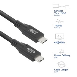 ACT USB-C to USB-C cable 0,5m Black