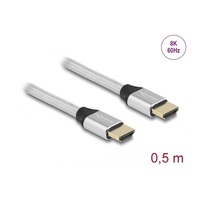 DeLock Ultra High Speed HDMI Cable 48 Gbps 8K 60 Hz 0,5m certified Silver