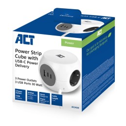 ACT Power Strip Cube F Socket Hálózati Elosztó 3DIN 1,5m White
