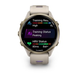 Garmin Forerunner 970 Soft Gold Titanium with French Grey Case and French Grey/Translucent Indigo Band