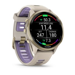 Garmin Forerunner 970 Soft Gold Titanium with French Grey Case and French Grey/Translucent Indigo Band