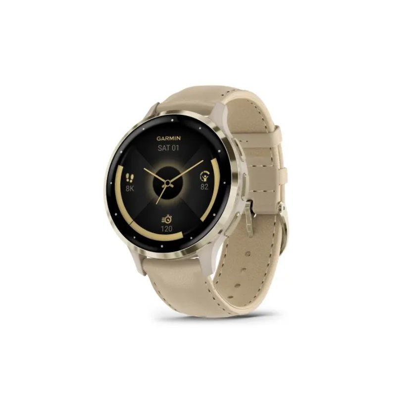 Garmin Venu 3S French Grey-Cream Gold with Leather and Silicone Strap