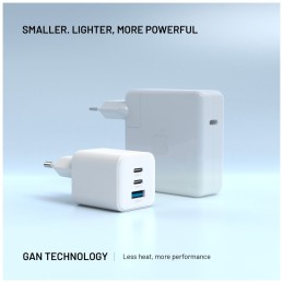 FIXED Mini 2x USB-C, USB-A GaN töltő adapter 65W, fehér