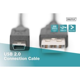 Assmann USB 2.0 connection cable, type  A - mini B (5pin) 1m Black