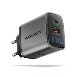 AXAGON ACU-PQ67D PD3.0 & QC4+ 2xOUTPUTS LCD display wall charger 67W Black