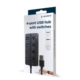 Gembird 4-port USB2.0 HUB with Switches Black