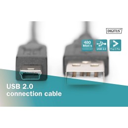 Assmann USB 2.0 connection cable, type  A - mini B (5pin) 1,8m Black
