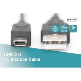 Assmann USB 2.0 connection cable, type  A - mini B (5pin) 3m Black