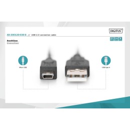 Assmann USB 2.0 connection cable, type  A - mini B (5pin) 3m Black