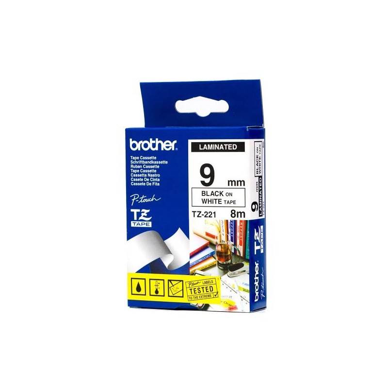 Brother TZE-221 laminált P-touch szalag (9mm) Black on White - 8m